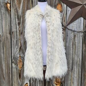Faux Fur Vest Beige Gray Rachel Zoe Size M Sleeveless Fuzzy